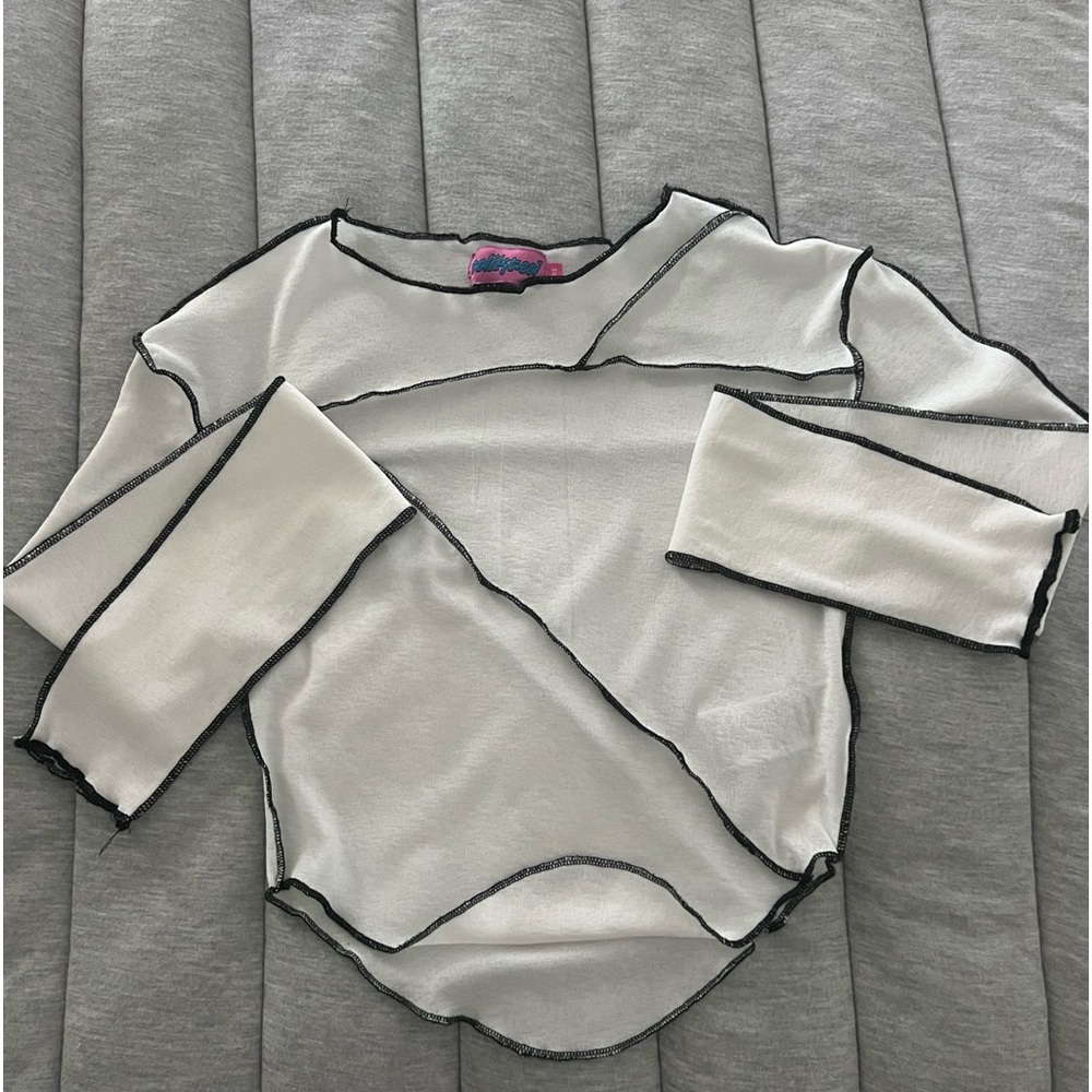 edikted white long sleeve top with black accents, thin material, never worn